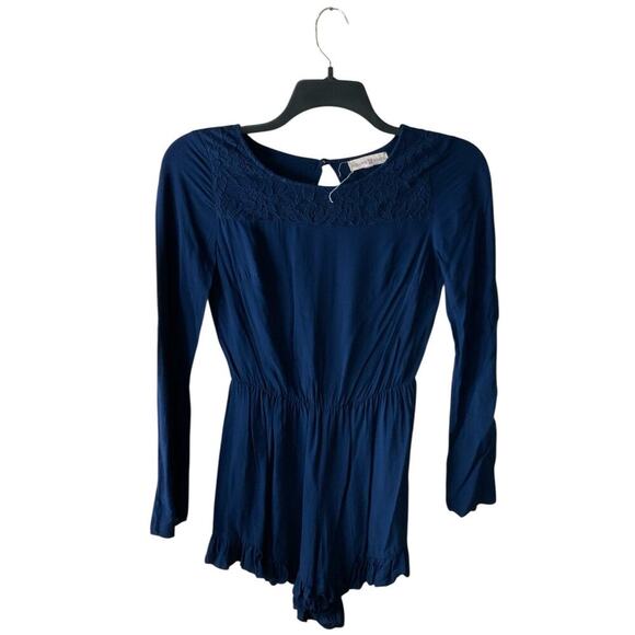 Altard State Romper  Womens M Lace Neck Elastic Waist Ruffle Keyhole Back Casual - Picture 1 of 8